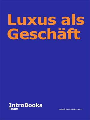 cover image of Luxus als Geschäft
